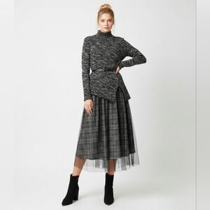 NWOT 2pc Sweater & Mesh Plaid Skirt Set Size S/M